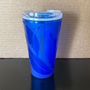 Starbucks Summer 2021 Blue Leaves Sliding Top Acrylic Travel Tumbler Cup 16 oz